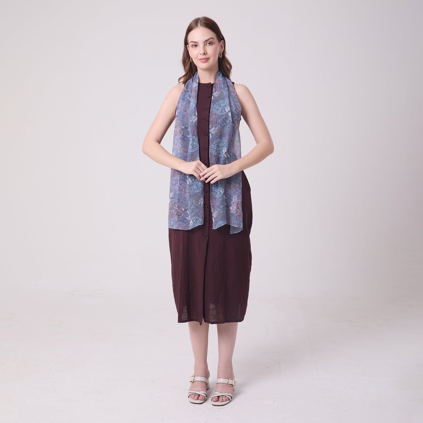 CHIFFON SILK LONG SCARF ALLIUMS AND DRAGONFLIES