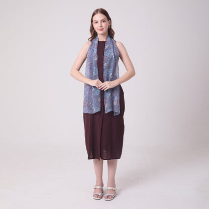 CHIFFON SILK LONG SCARF ALLIUMS AND DRAGONFLIES