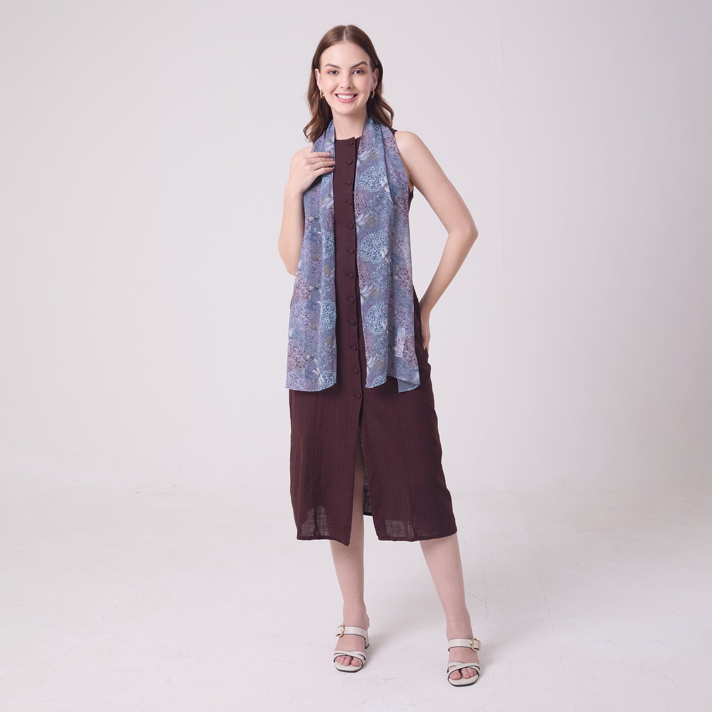 CHIFFON SILK LONG SCARF ALLIUMS AND DRAGONFLIES