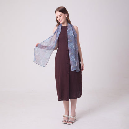 CHIFFON SILK LONG SCARF ALLIUMS AND DRAGONFLIES