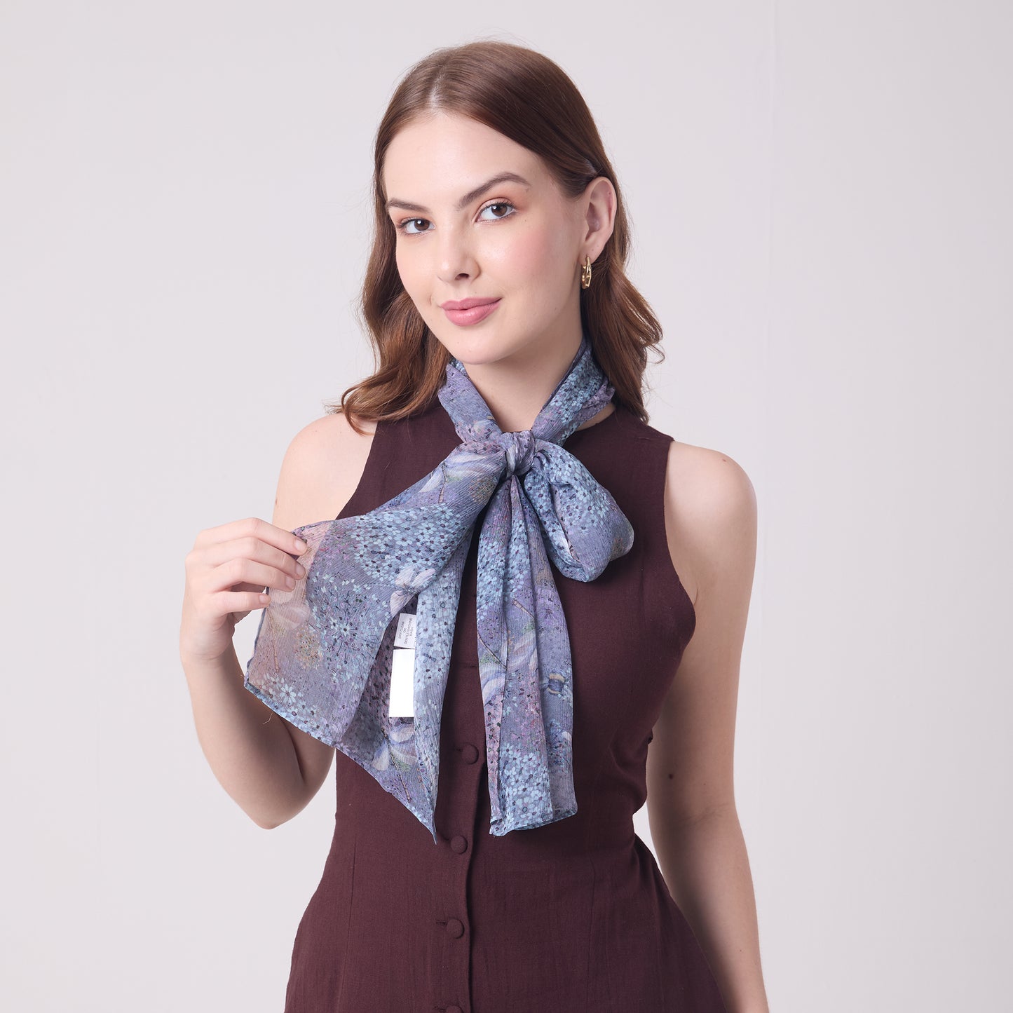 CHIFFON SILK LONG SCARF ALLIUMS AND DRAGONFLIES