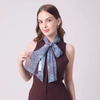 CHIFFON SILK LONG SCARF ALLIUMS AND DRAGONFLIES