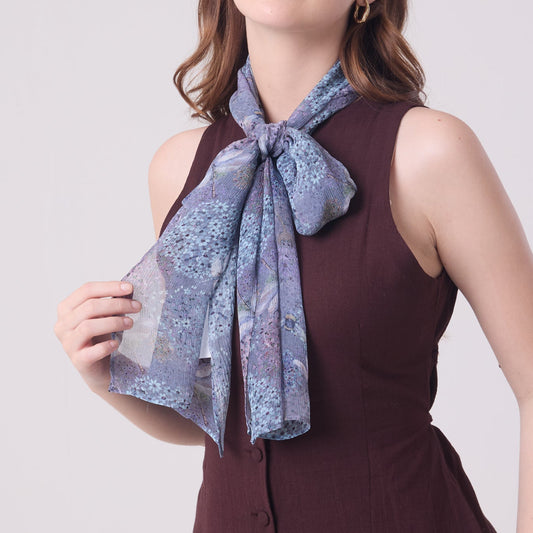 CHIFFON SILK LONG SCARF ALLIUMS AND DRAGONFLIES