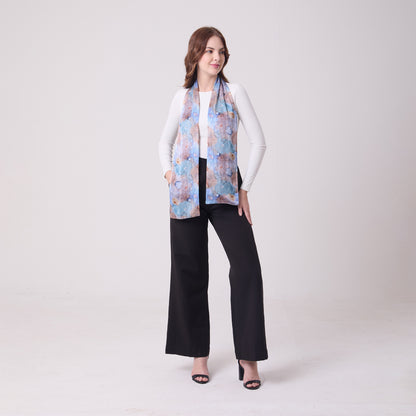 LONG DOUBLE SIDED SILK SCARF CORALS AND SHELLS