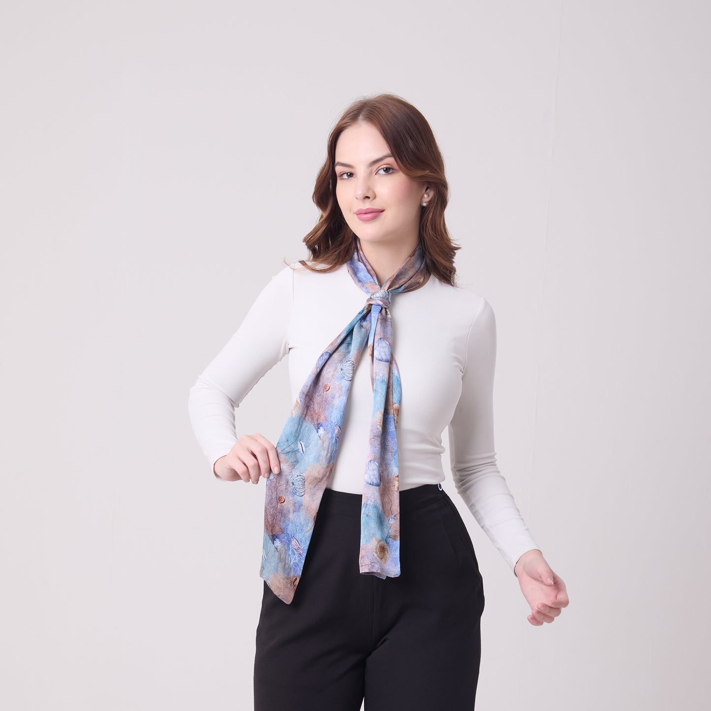 LONG DOUBLE SIDED SILK SCARF CORALS AND SHELLS