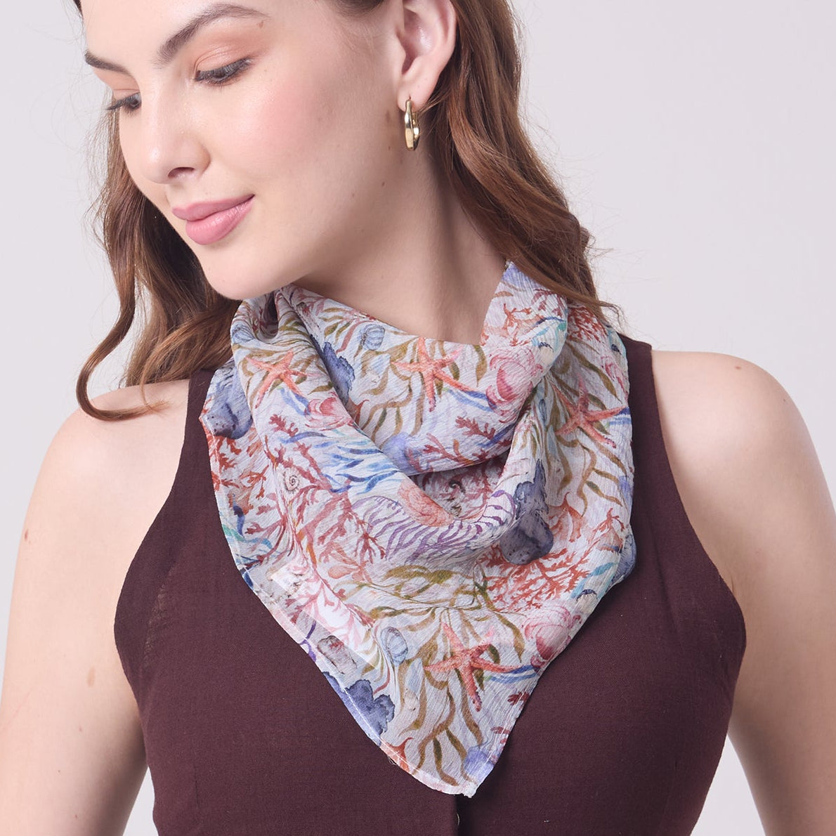 CHIFFON SILK NECKERCHIEF UNDERSEA TREASURES