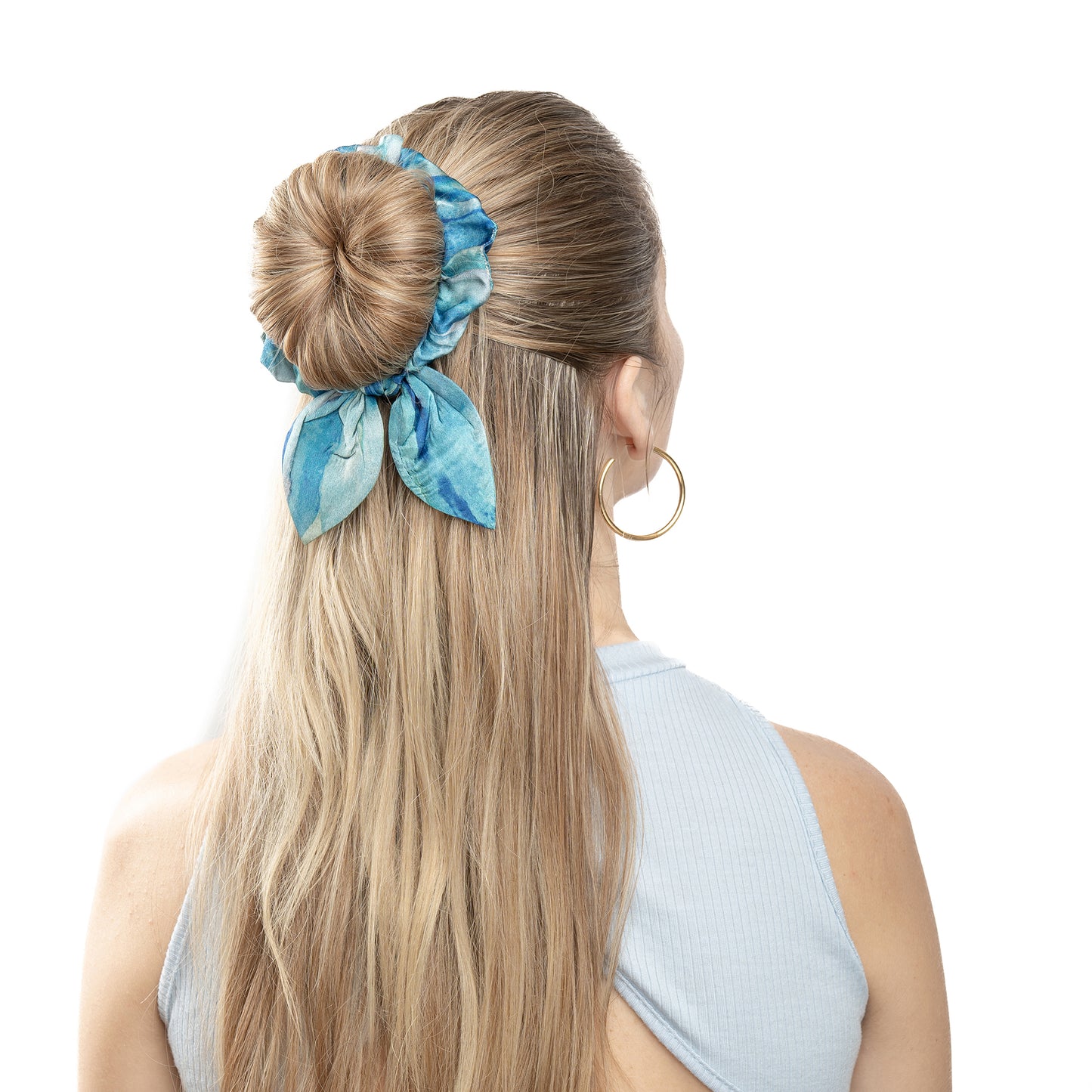 100% Silk Bow Scrunchie Aqua