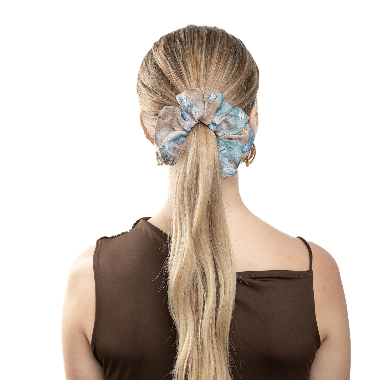 100% Silk Scrunchie Corals and Shells Design