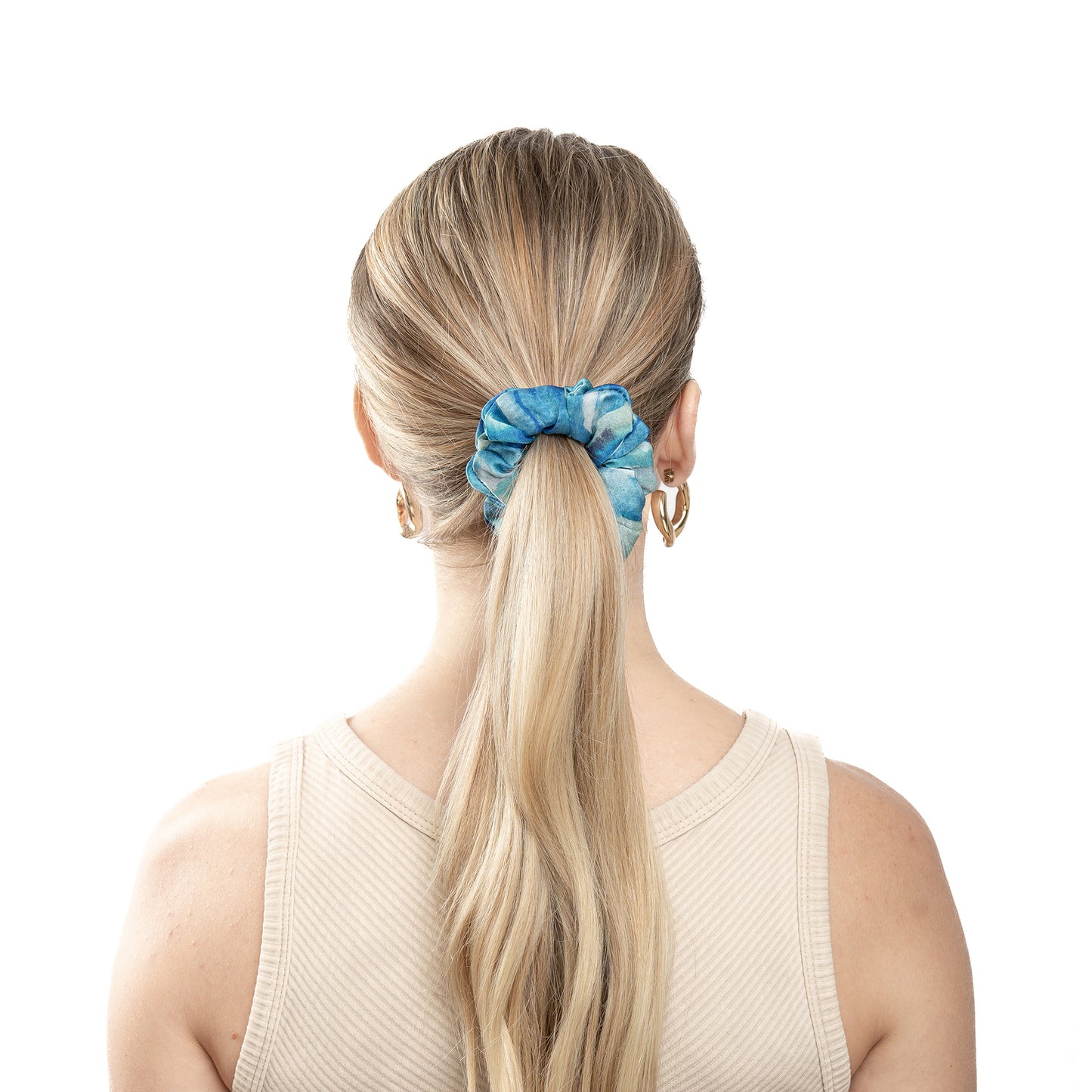100% Silk Small Scrunchie Aqua