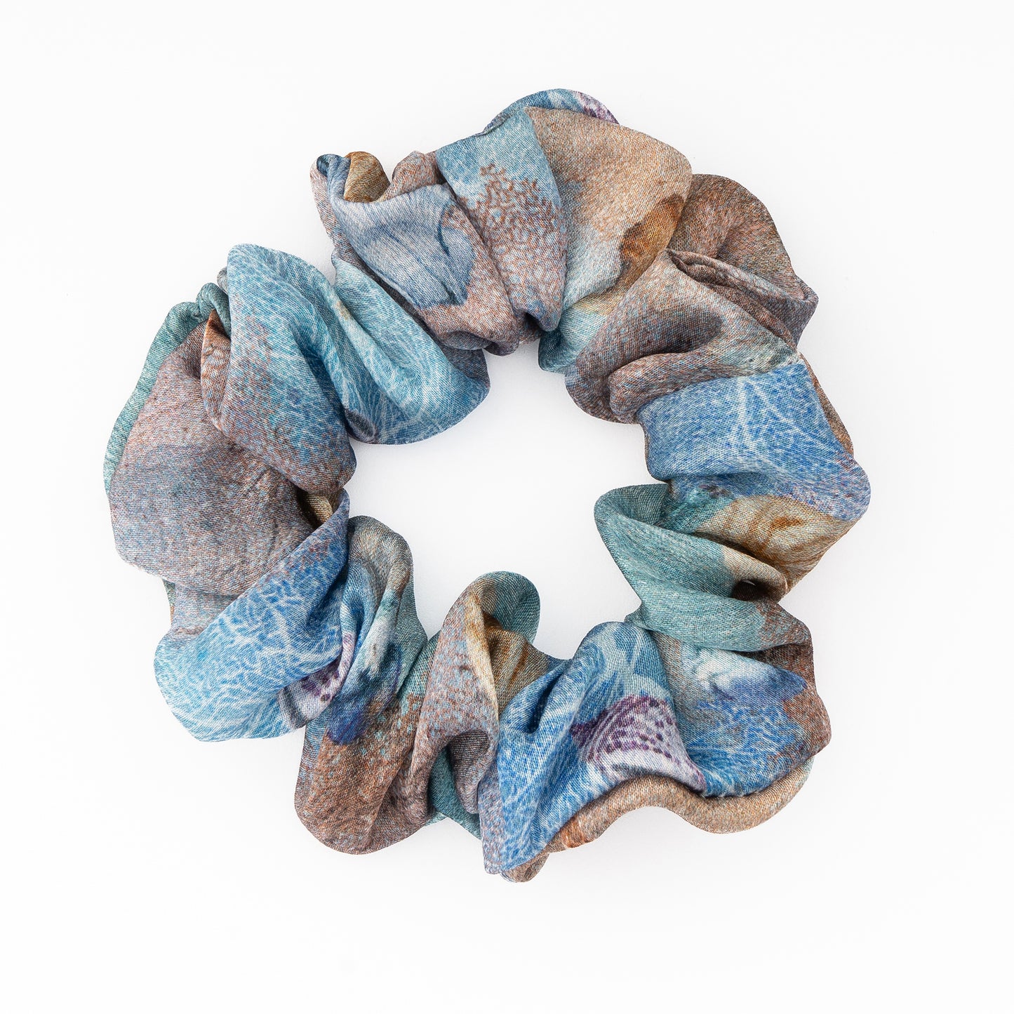 100% Silk Small Scrunchie Corals and shells