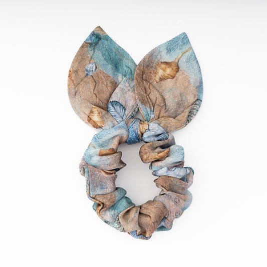 100% Silk Bow Scrunchie Corals And Shells