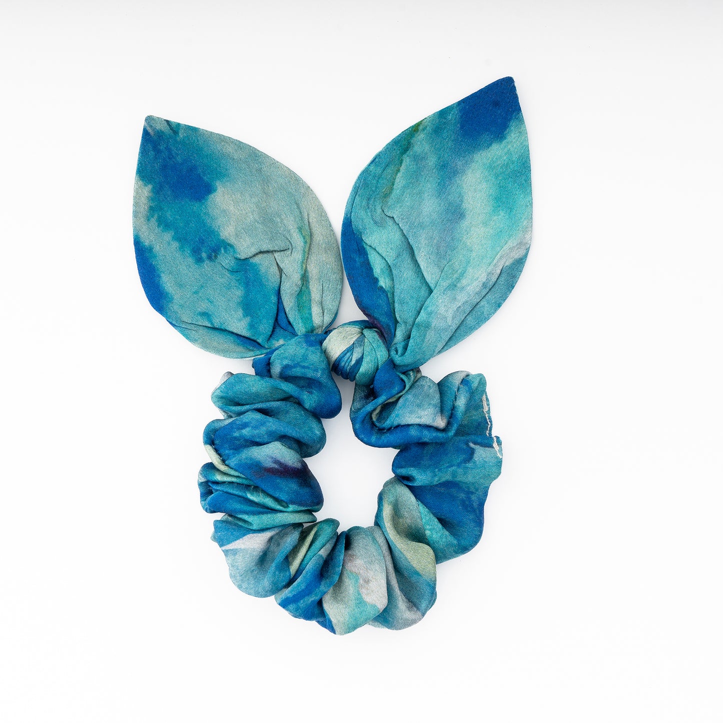 100% Silk Bow Scrunchie Aqua