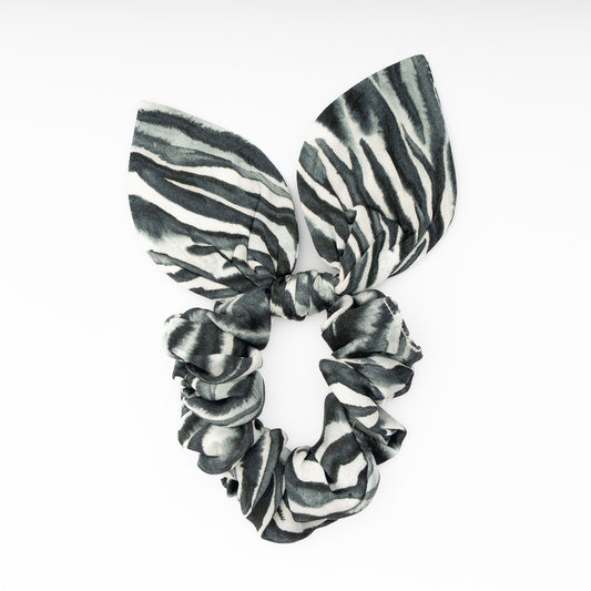 100% Silk Bow Scrunchie Zebra
