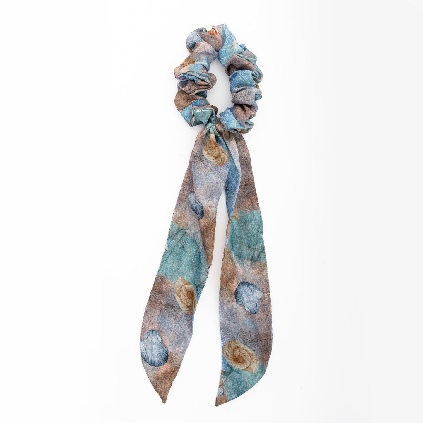 100% Silk Scarf Scrunchie  Corals and Shells
