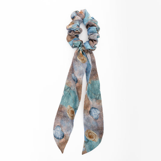 100% Silk Scarf Scrunchie  Corals and Shells