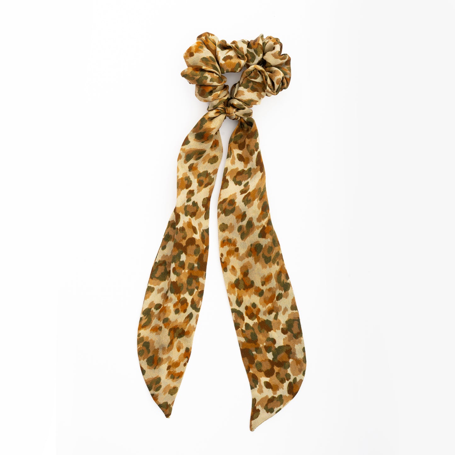 100% Silk Scarf Scrunchie Leopard