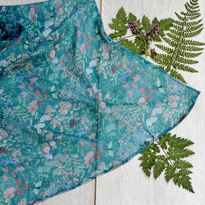 Long Chiffon Silk Scarf Botanical Meadows