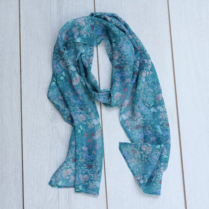 Long Chiffon Silk Scarf Botanical Meadows