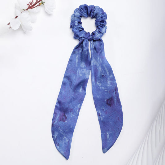 100% Silk Scarf Scrunchie  Abstract Blue