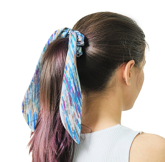 100% Silk Scarf Scrunchie  Vibrant Abstract