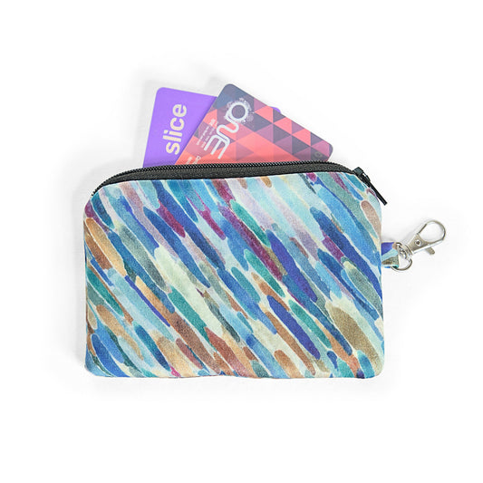 Silk Zipped Coin Purse/Pouch Abstract Blue