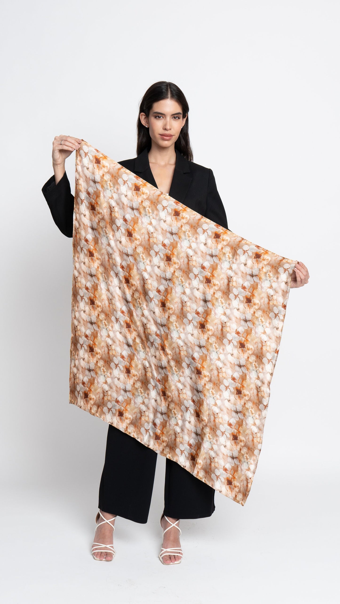 Hand Roll Hemmed Large Square Silk Scarf Hydrangeas