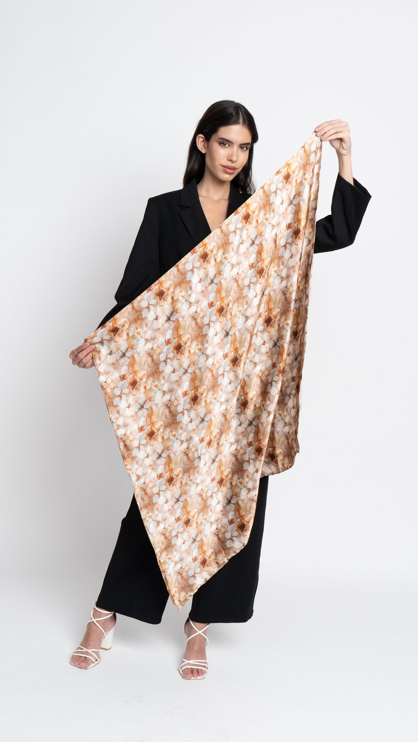 Hand Roll Hemmed Large Square Silk Scarf Hydrangeas