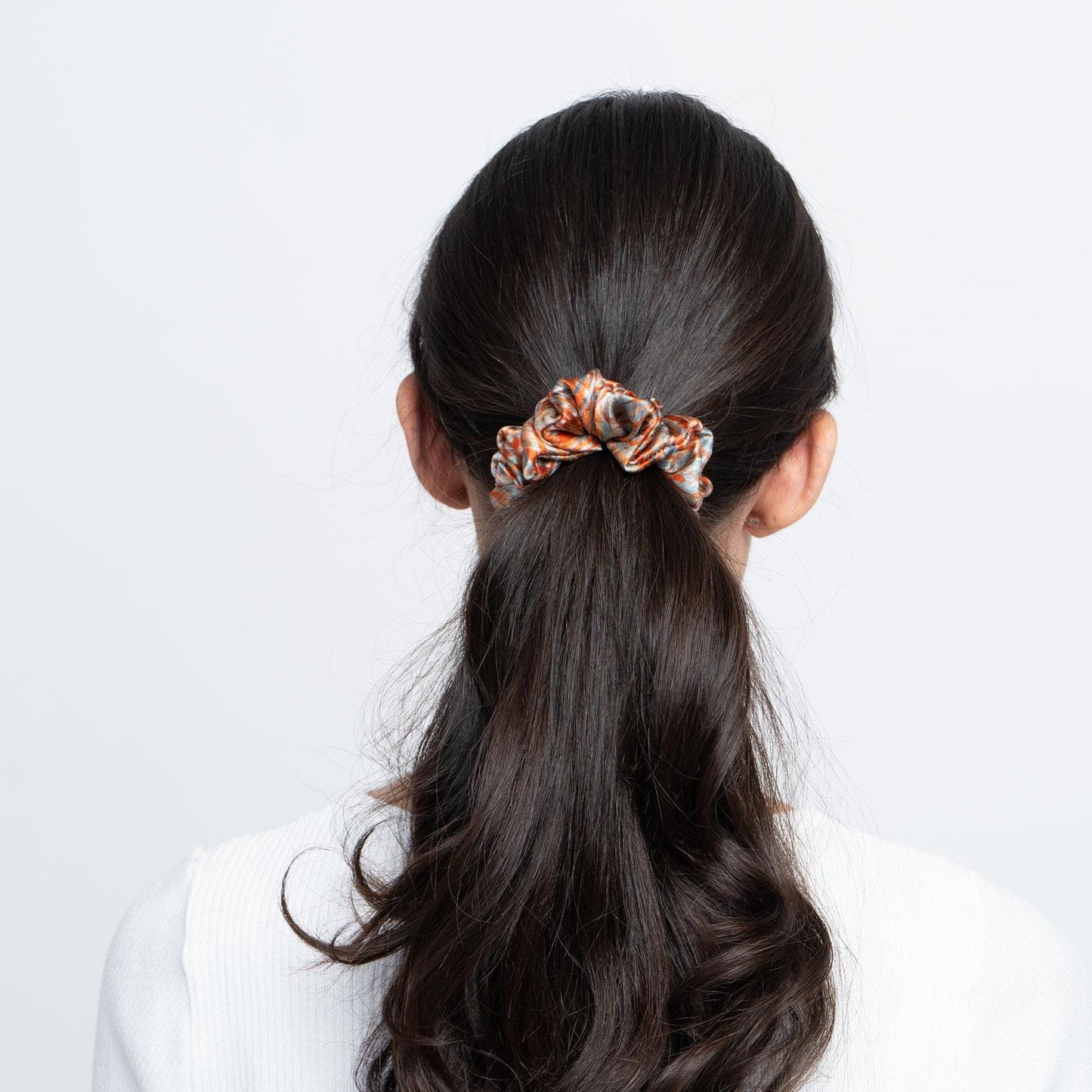 100% Silk Small Scrunchie crosshatch