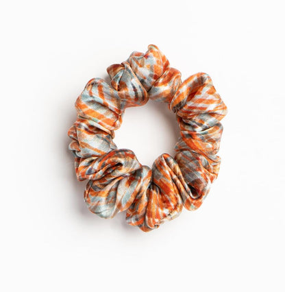 100% Silk Small Scrunchie crosshatch